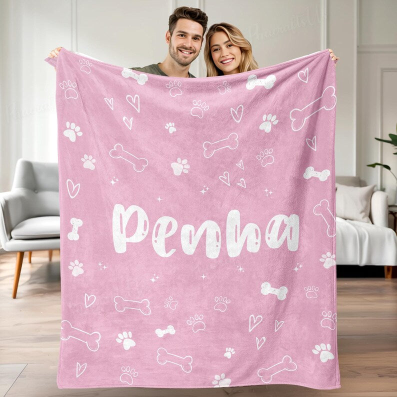 Personalized Dog Name Blanket, Custom Pet Blankets Gifts for Pets Lovers