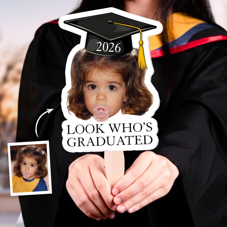 Custom Vintage Childhood Photo Graduation Gift Personalized Graduation Fan, Class Of 2026 Funny Face Prop, Senior Ceremony Hand Fan