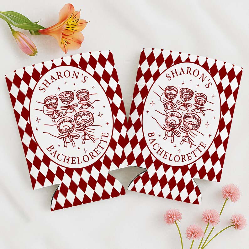 Custom Retro Bachelorette Can Cooler, Casino Style Bachelorette Party Can Holder, Luxury Bach Weekend Drink Sleeves, Bridal Party Gifts