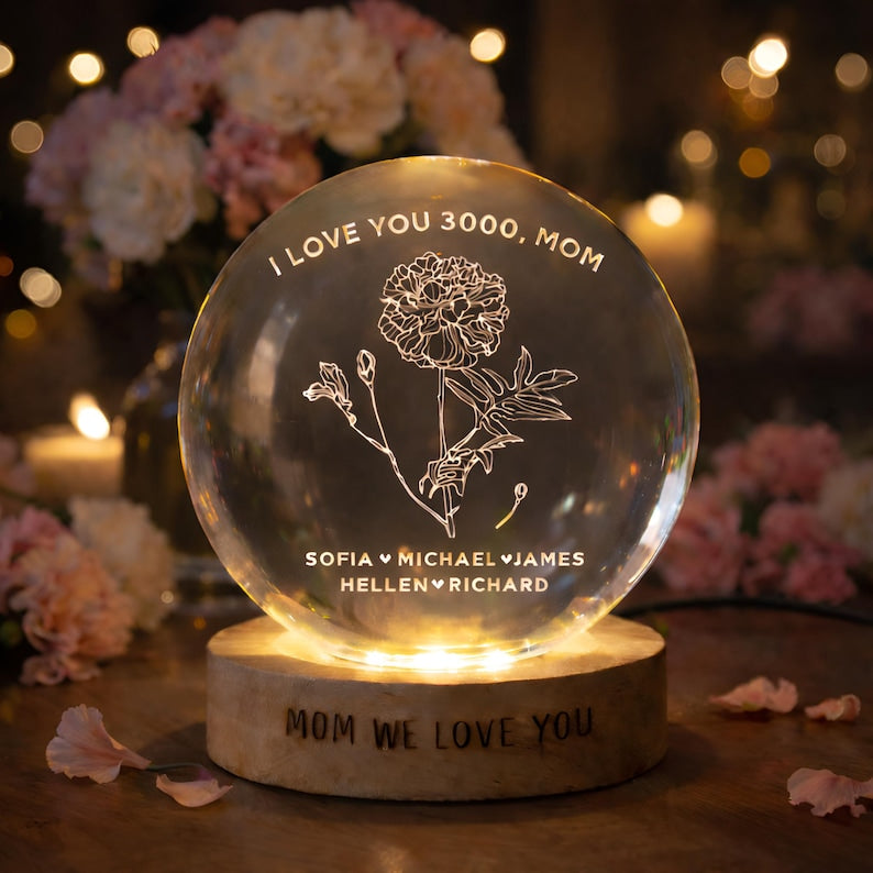 Custom Mom Birthday Flower Night Light, Mom Birth Flower Gift, Custom Ball Night Light, Mothers Day Gift, Gift For Mom Mama Gift Custom Lamp