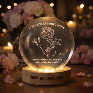 Custom Mom Birthday Flower Night Light, Mom Birth Flower Gift, Custom Ball Night Light, Mothers Day Gift, Gift For Mom Mama Gift Custom Lamp