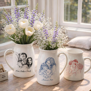 Custom Photo Vase, Personalized Family Photo Vase, Line Art Portrait Vase, Love Makes a Family Gift, Custom Picture Flower Vase