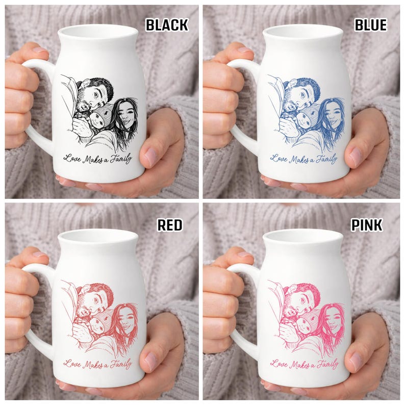 Custom Photo Vase, Personalized Family Photo Vase, Line Art Portrait Vase, Love Makes a Family Gift, Custom Picture Flower Vase