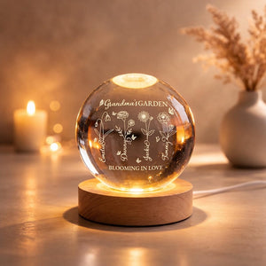 Personalized Grandma's Garden Crystal Ball Nightlight, Custom Family Birth Month Flowers Nightlight, Mother's Day Gift for Mom, Grandma Gift