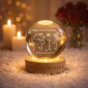 Personalized Grandma's Garden Crystal Ball Nightlight, Custom Family Birth Month Flowers Nightlight, Mother's Day Gift for Mom, Grandma Gift