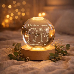 Personalized Grandma's Garden Crystal Ball Nightlight, Custom Family Birth Month Flowers Nightlight, Mother's Day Gift for Mom, Grandma Gift