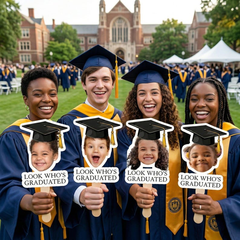 Custom Vintage Childhood Photo Graduation Gift Personalized Graduation Fan, Class Of 2026 Funny Face Prop, Senior Ceremony Hand Fan