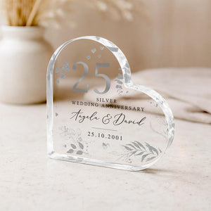 Personalised 25th Wedding Anniversary Gift, Silver Anniversary Plaque for Mum Dad Grandparents, Polished Acrylic