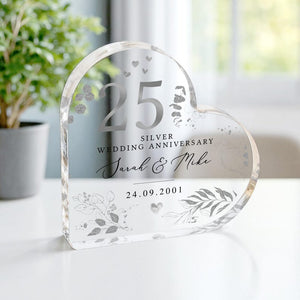 Personalised 25th Wedding Anniversary Gift, Silver Anniversary Plaque for Mum Dad Grandparents, Polished Acrylic