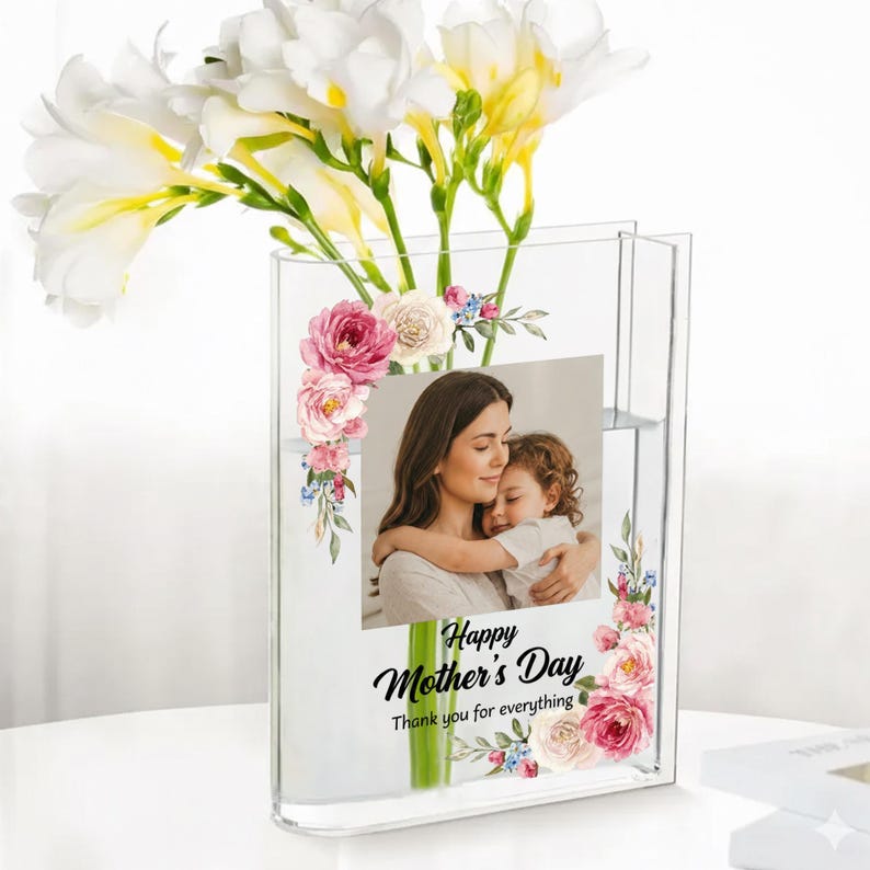 Personalized Photo Mom Acrylic Book Vase | Thank You For Everything Book Vase | Gift for Book Lovers, Home Decor, Mother's Day Gifts