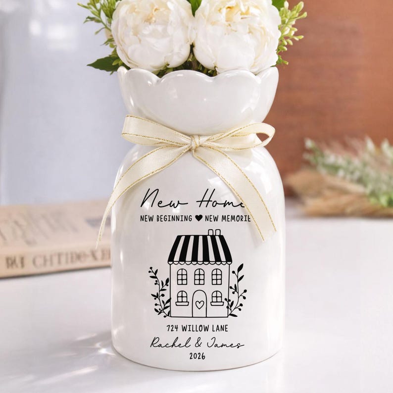 Personalised First Home Gift, Custom Flower Vase for New Home Occasion, Housewarming Gift For Couple, Moving In Gift for Friend, Owners Gift