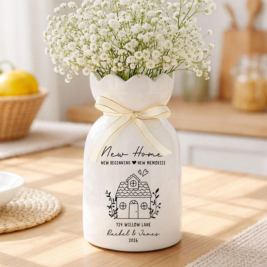 Personalised First Home Gift, Custom Flower Vase for New Home Occasion, Housewarming Gift For Couple, Moving In Gift for Friend, Owners Gift