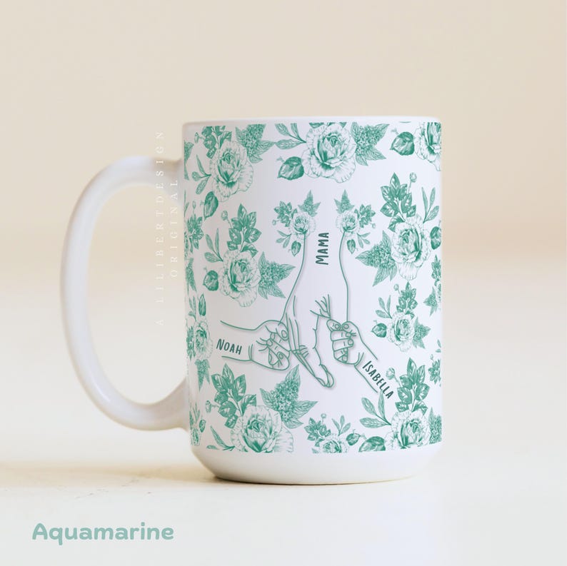 Gift for Boy Mom Twin Mommy Personalized Mother's Day Mug Baby Shower Birthday Custom Cup Custom Mother's Day Mug Holding Hands with Kids