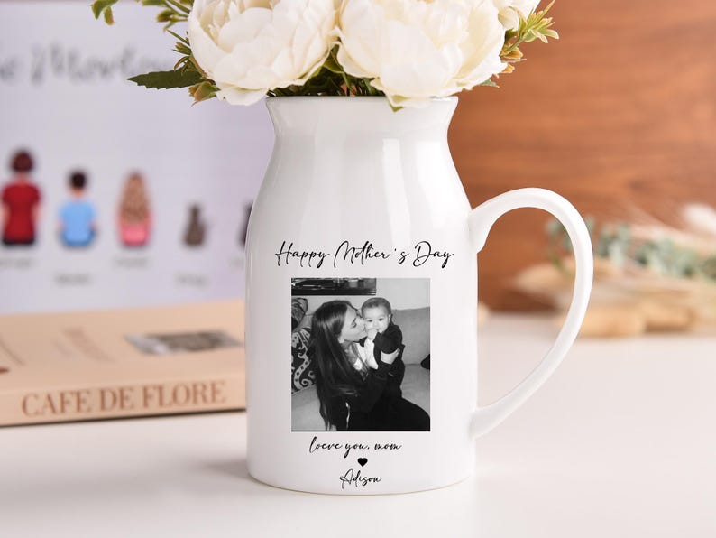 Personalized Mothers Day Vase, Custom Photo Gift for Mom, Flower Vase with Picture, Mom Keepsake Gift