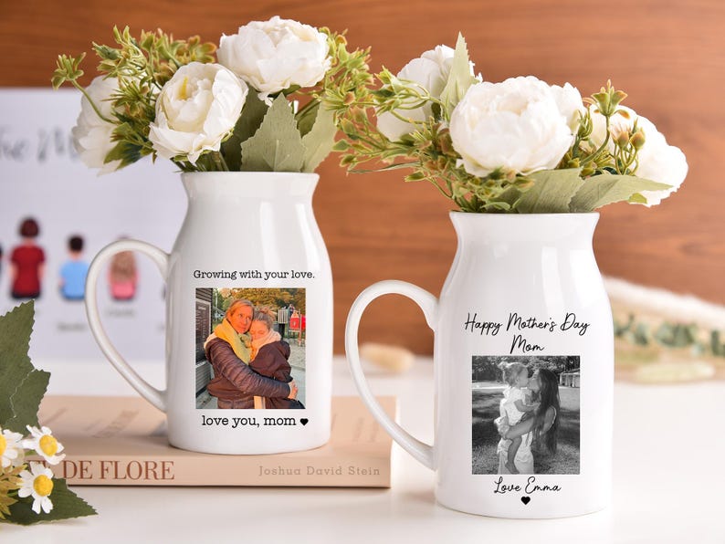 Personalized Mothers Day Vase, Custom Photo Gift for Mom, Flower Vase with Picture, Mom Keepsake Gift