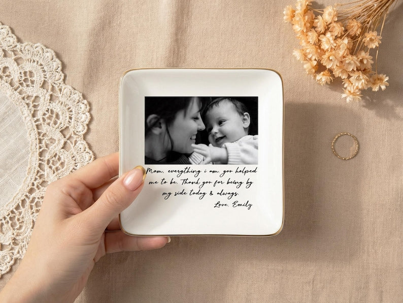 Custom Photo Mother of the Bride Jewelry Dish, Personalized Wedding Gift for Mom from Bride, Photo Ring Dish Keepsake, MOB Gift