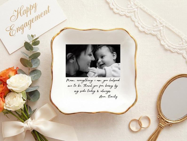 Custom Photo Mother of the Bride Jewelry Dish, Personalized Wedding Gift for Mom from Bride, Photo Ring Dish Keepsake, MOB Gift