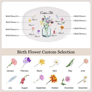 Personalized Grandma's Garden Platter with Grandkids Birth Flowers, Custom Mother's Day Gift for Nana, Birth Flower Serving Tray, Mimi Gift