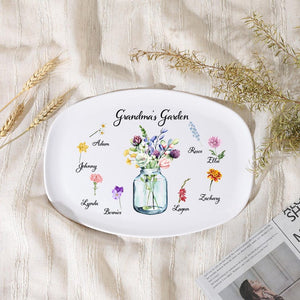 Personalized Grandma's Garden Platter with Grandkids Birth Flowers, Custom Mother's Day Gift for Nana, Birth Flower Serving Tray, Mimi Gift