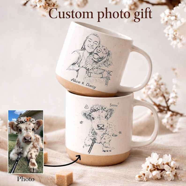 Engraved Ceramic Mug, Custom Portrait, Custom Photo Mug
