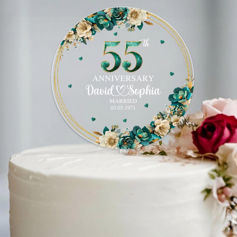 Personalized 55th Wedding Anniversary Acrylic Cake Topper, 55th Anniversary Cake Topper, 55 Anniversary Gift, 55th Wedding Anniversary Decor