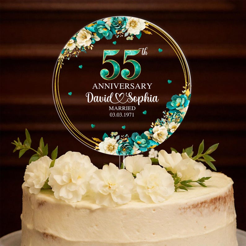 Personalized 55th Wedding Anniversary Acrylic Cake Topper, 55th Anniversary Cake Topper, 55 Anniversary Gift, 55th Wedding Anniversary Decor