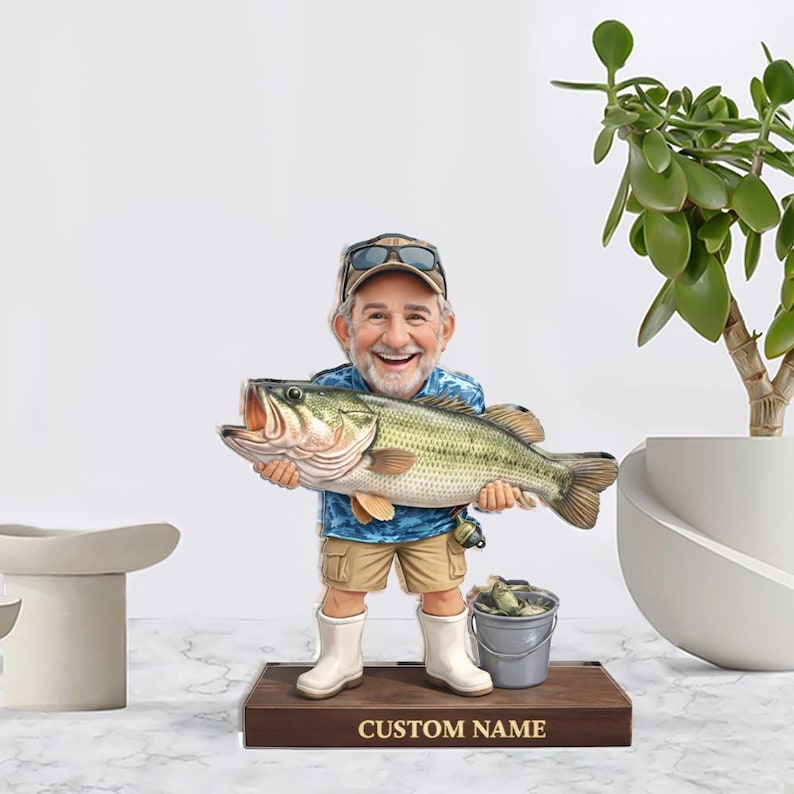 Personalized Fisherman Acrylic Figure Custom Photo Fishing Gift For Dad Father Day