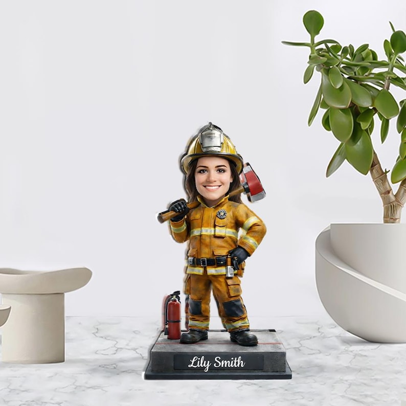 Personalized Firefighter Photo Standee Custom Hero Gift For Him Retirement Desktop Decor