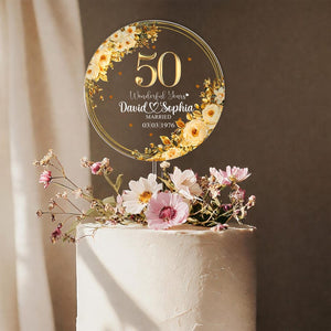 Personalized 50th Wedding Anniversary Acrylic Cake Topper, 50 Gold Wedding Gifts For Parents, Golden 50 Anniversary Gift, Husband Gift