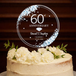 Personalized 60th Wedding Anniversary Acrylic Cake Topper, 60th Diamond Wedding Cake Topper, 60 Anniversary, 60th Wedding Anniversary Decor