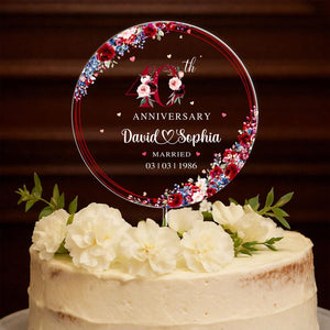 Personalized 40th Wedding Anniversary Acrylic Cake Topper, 40 Ruby Wedding Gifts For Parents, Ruby 40 Anniversary Gift, Husband Gift