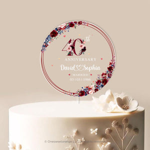 Personalized 40th Wedding Anniversary Acrylic Cake Topper, 40 Ruby Wedding Gifts For Parents, Ruby 40 Anniversary Gift, Husband Gift