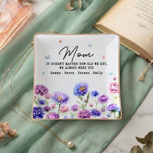 Personalized Mom Jewelry Dish with Kids Names, Custom Mother Gift Trinket Dish, Floral Mom Ring Holder, Mother s Day Keepsake Gift