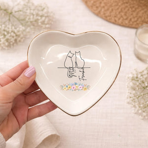 Personalized Cat Floral Ring Dish, Custom Cat Name Jewelry Dish, Cat Mom Gift, Cat Lover Trinket Dish, Pet Loss Gift