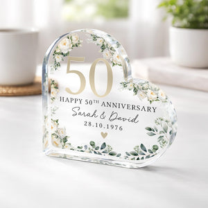 Personalised Floral 50th Anniversary Gift, Golden Anniversary Plaque, Anniversary Gifts, 50th Anniversary Gift for Husband Wife Parents