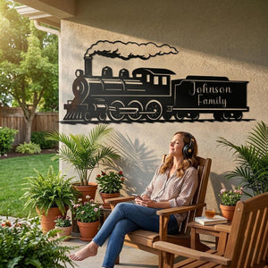 Personalized Steam Train Metal Wall Art | Custom Family Name Sign | Housewarming Gift