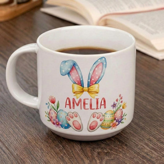 Easter Mugs With Name, Custom Name Mug, Easter Coffee Mug, Easter Pottery Mug, Personalized Easter Kids Mug, Personalized Bunny Mug