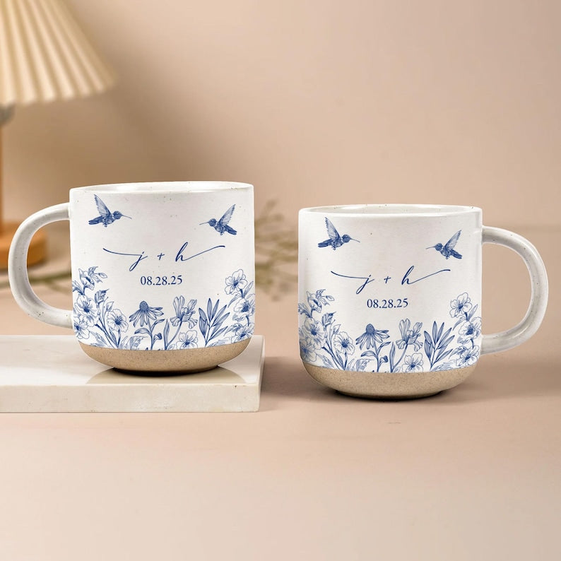 Custom Couples Initial Pottery Mug, Cute Butterfly Love Mug, Custom Couple Coffee Mug, Anniversary Gift, Gift For Her, Wedding Gift