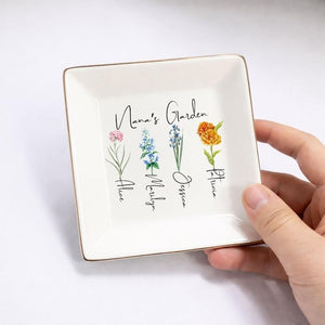 Personalised Birth Flower Ring Dish, Gifts for Grandma Nana Mom, Bridesmaid Gift,Custom Birth Flower Trinket Dish,Birthday Jewelry Dish