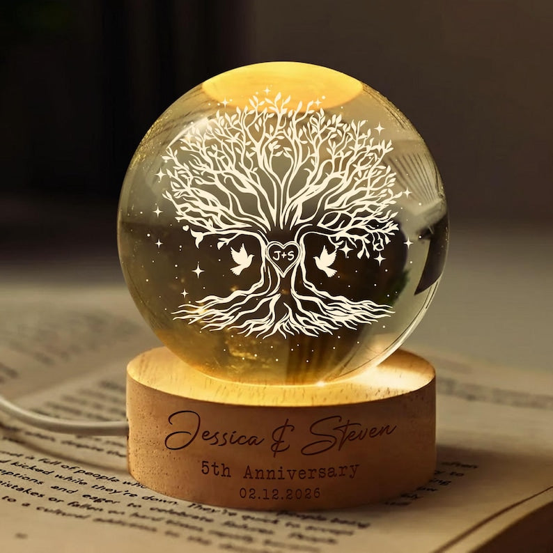 Tree of Love Personalized Couples Crystal LED Ball Light, Custom Wedding Anniversary Gift, Couple Gift, Gift For Mom, Dad, Wedding Gift