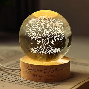 Tree of Love Personalized Couples Crystal LED Ball Light, Custom Wedding Anniversary Gift, Couple Gift, Gift For Mom, Dad, Wedding Gift