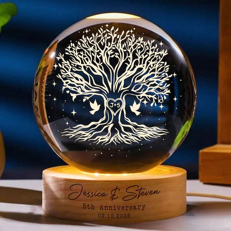 Tree of Love Personalized Couples Crystal LED Ball Light, Custom Wedding Anniversary Gift, Couple Gift, Gift For Mom, Dad, Wedding Gift
