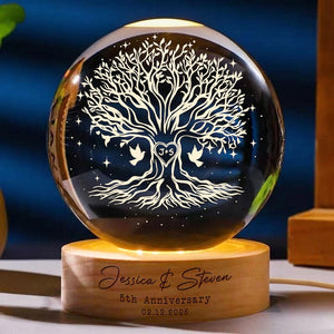 Tree of Love Personalized Couples Crystal LED Ball Light, Custom Wedding Anniversary Gift, Couple Gift, Gift For Mom, Dad, Wedding Gift