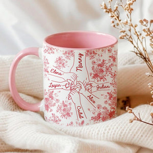 Personalized Holding Hands Grandma Mug, Toile De Jouy Mug Gift for Nana, Mother's Day Gift from Grandkids