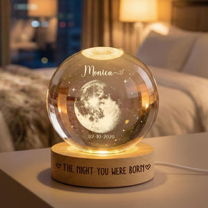 Personalized Moon Phase by Date, Custom Crystal Ball LED Night Light, The Day You Were Born, Baby Shower Gift, Mother's Day Gift, Birthday