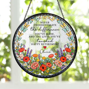 Stained Glass Retirement Suncatcher, Personalized Floral Retirement Window Decor, Colleague Retirement Keepsake, Retired Coworker Gift