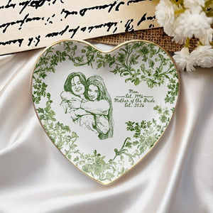 Personalized Mother of the Bride Photo Jewelry Dish, Custom Toile De Jouy Mom Photo Ring Dish, MOB MOG Wedding Gift from Daughter