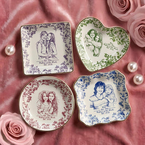 Personalized Mother of the Bride Photo Jewelry Dish, Custom Toile De Jouy Mom Photo Ring Dish, MOB MOG Wedding Gift from Daughter