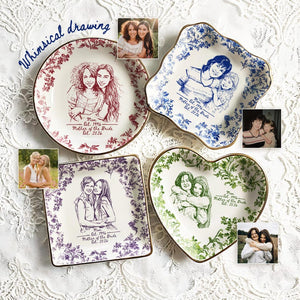 Personalized Mother of the Bride Photo Jewelry Dish, Custom Toile De Jouy Mom Photo Ring Dish, MOB MOG Wedding Gift from Daughter