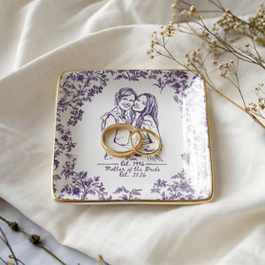 Personalized Mother of the Bride Photo Jewelry Dish, Custom Toile De Jouy Mom Photo Ring Dish, MOB MOG Wedding Gift from Daughter